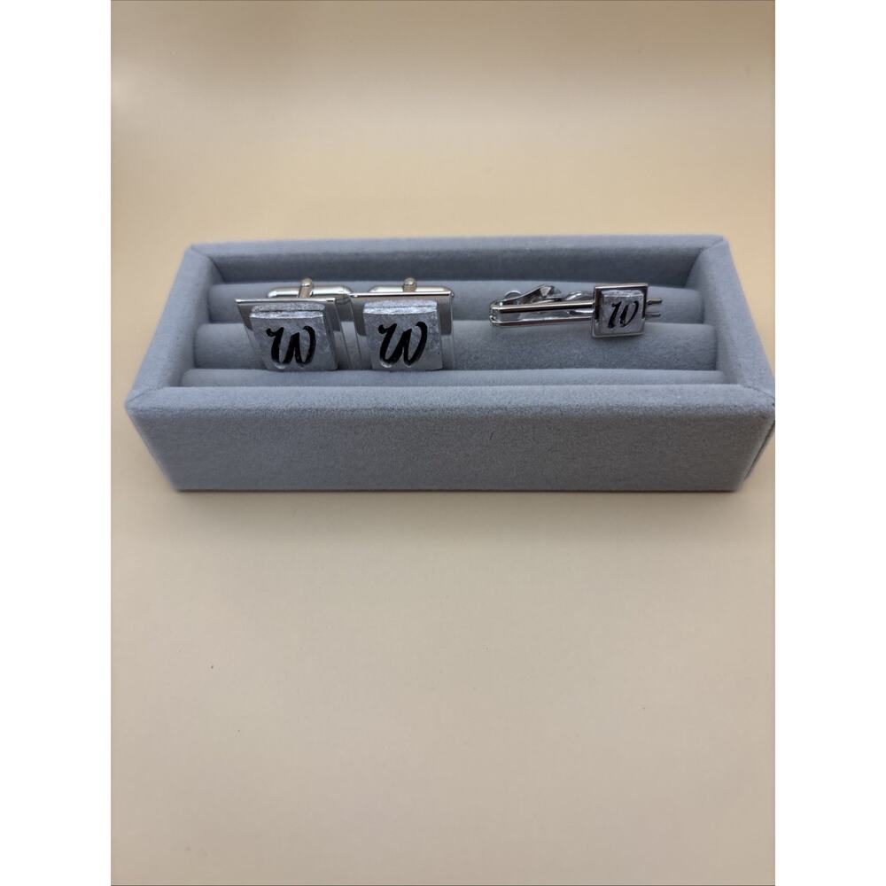 "W" Initial Monogram SWANK Cufflinks tie clip set Vintage
